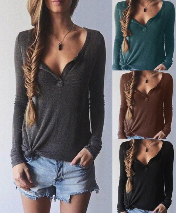 T Shirt Sexy Women Fashion V-neck T-shirts Women Long Sleeve