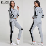 Women Oversized Tracksuits Patchwork Hooded Zipper Sweatshirt Sexy 2 Piece Set