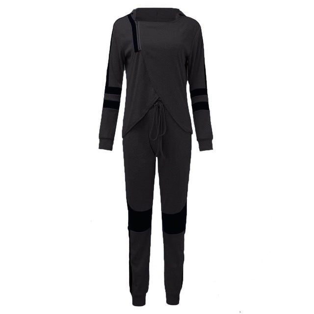 Women Oversized Tracksuits Patchwork Hooded Zipper Sweatshirt Sexy 2 Piece Set