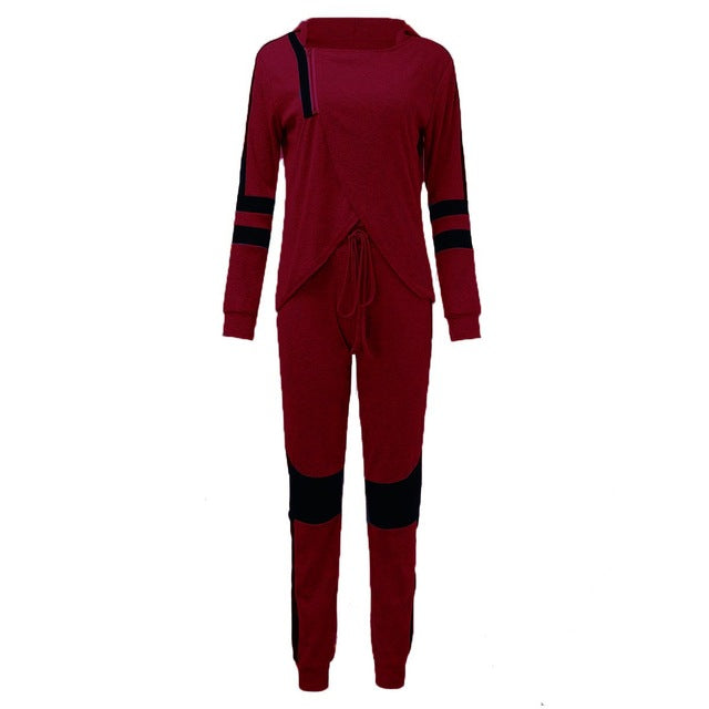 Women Oversized Tracksuits Patchwork Hooded Zipper Sweatshirt Sexy 2 Piece Set