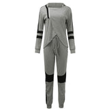 Women Oversized Tracksuits Patchwork Hooded Zipper Sweatshirt Sexy 2 Piece Set