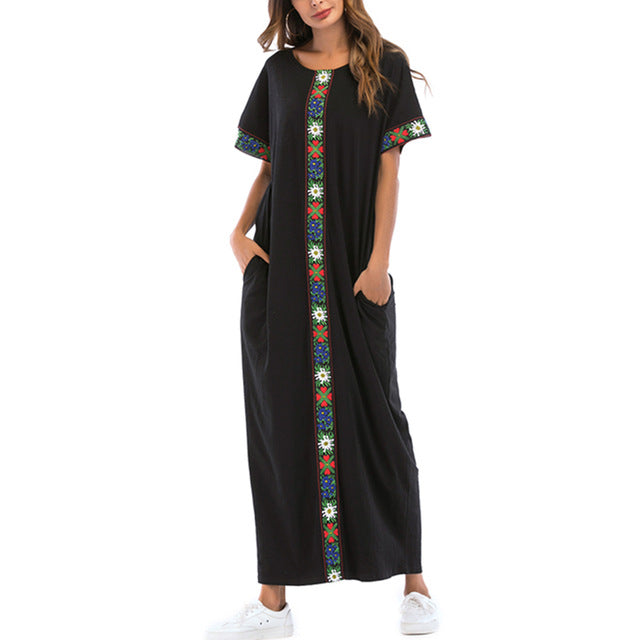 Plus Size Summer Dress Print Vintage Womens Clothes 2018 Kaftan Maxi Dress Knitting