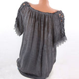 Women Short Sleeve Lacepatchwork T Shirts Off Shoulder