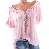 Women Short Sleeve Lacepatchwork T Shirts Off Shoulder