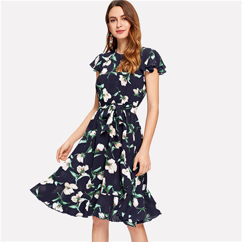 Multicolor Vacation Boho Bohemian Beach Flutter Sleeve